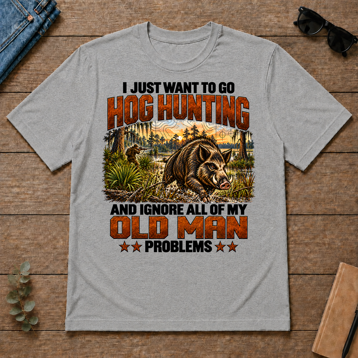 I Just Want To Go Hog Hunting Vintage - sport-grey - TS2D-SportGrey