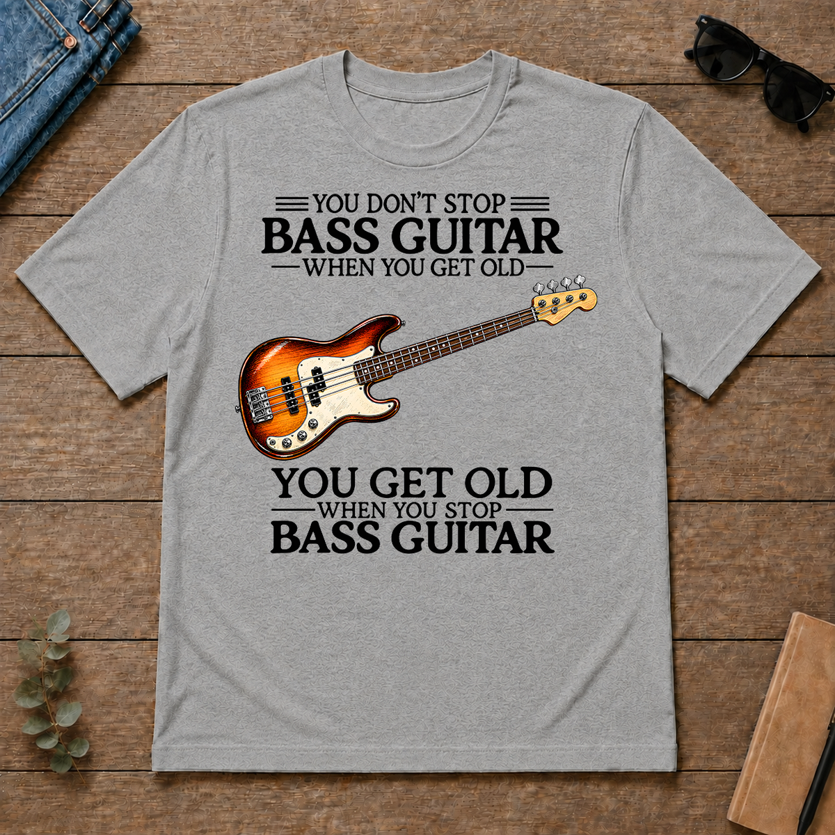 Don't Stop Playing Bass Guitar Vintage Art - sport-grey - TS2D-SportGrey
