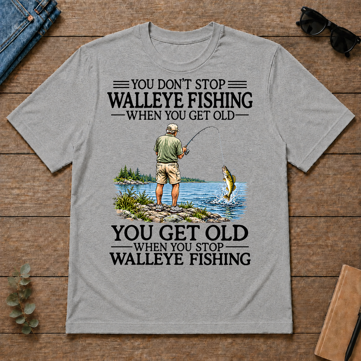 Don't Stop Walleye Fishing Vintage - sport-grey - TS2D-SportGrey