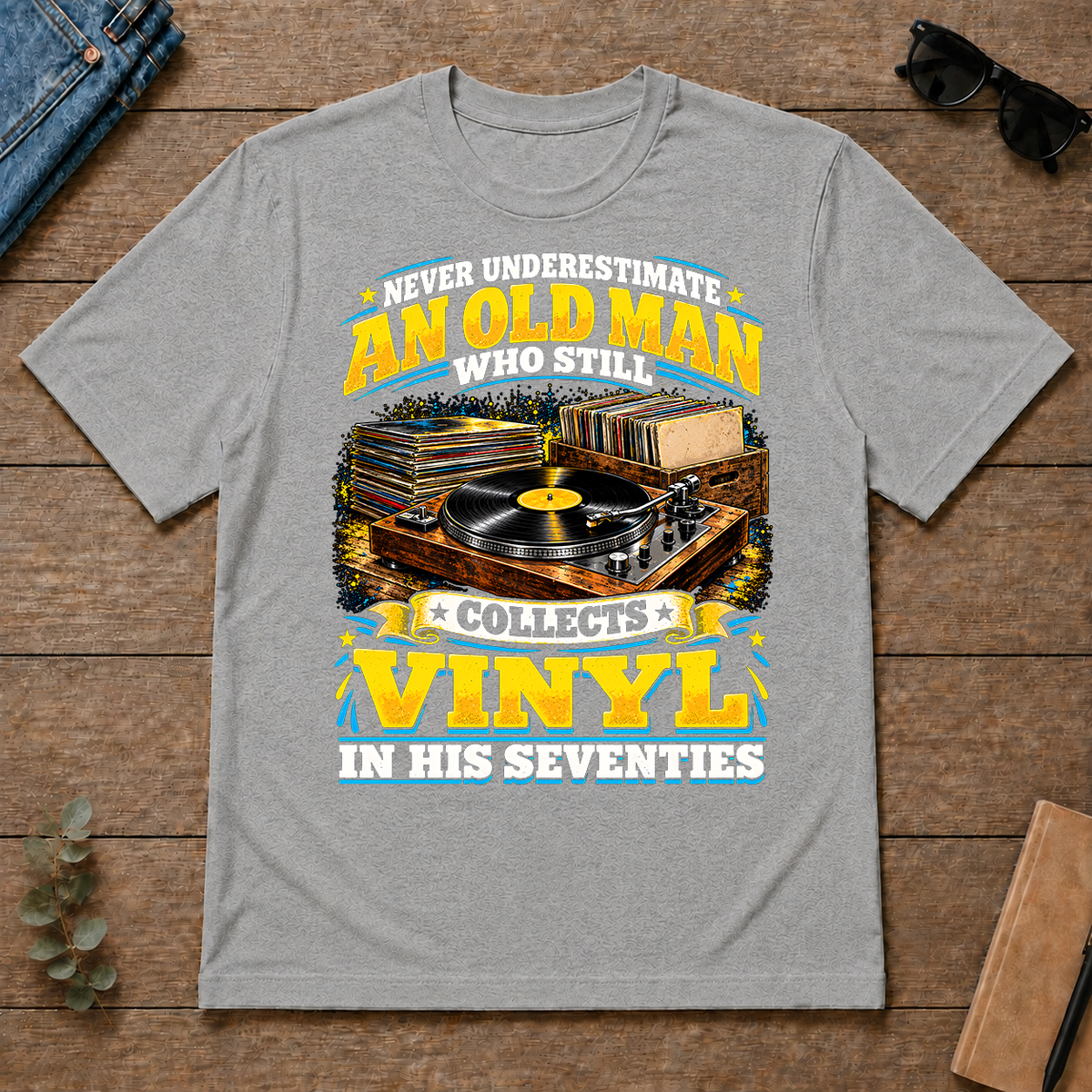 Yellow An Old Man Still Collects Vinyl In His Seventies - sport-grey - TS2D-SportGrey