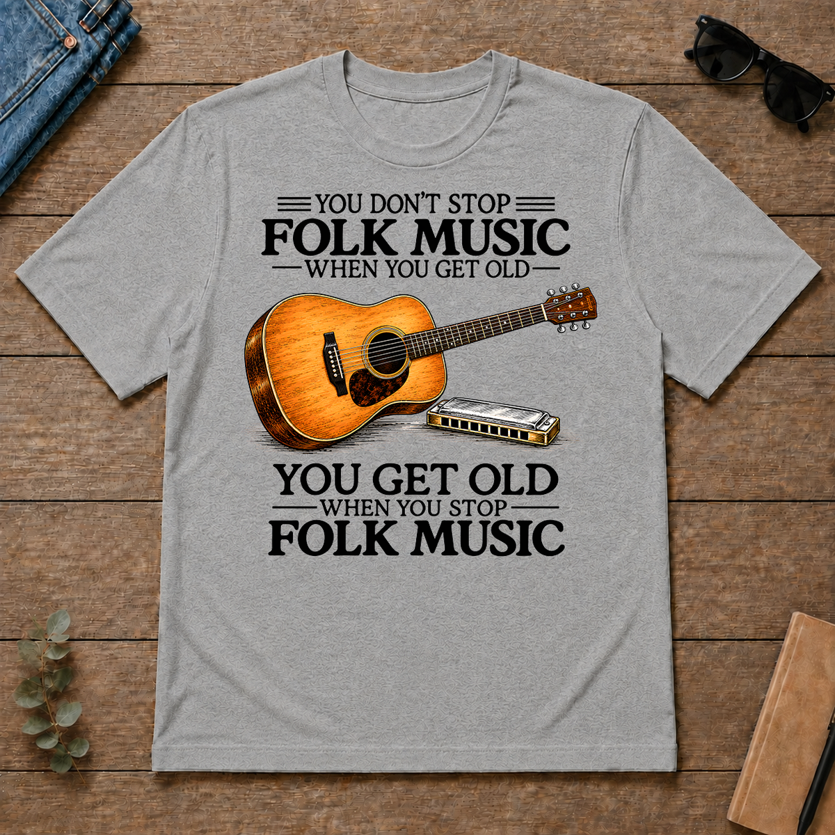 Don't Stop Playing Folk Music Vintage Art - sport-grey - TS2D-SportGrey