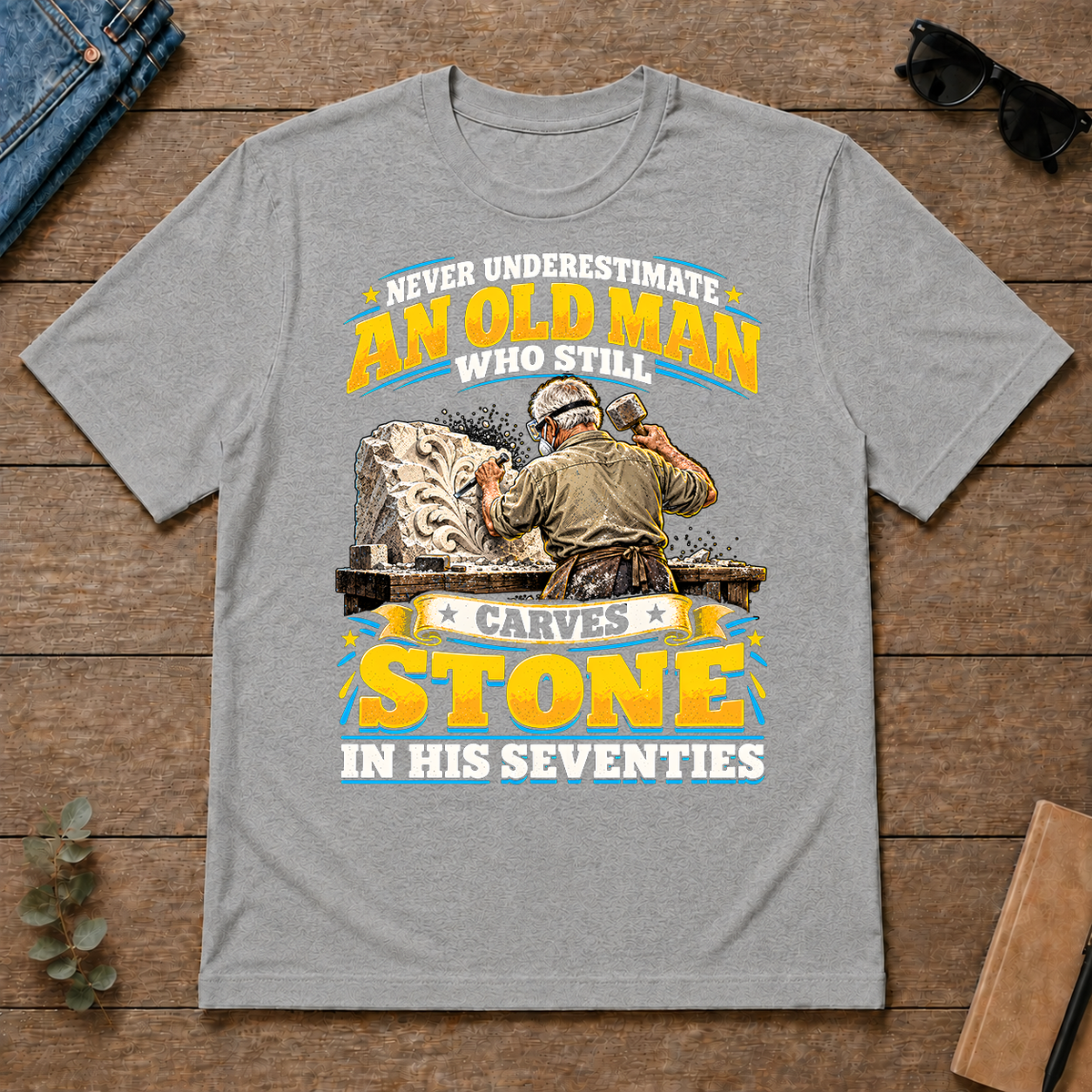Yellow An Old Man Still Carves Stone In His Seventies - sport-grey - TS2D-SportGrey