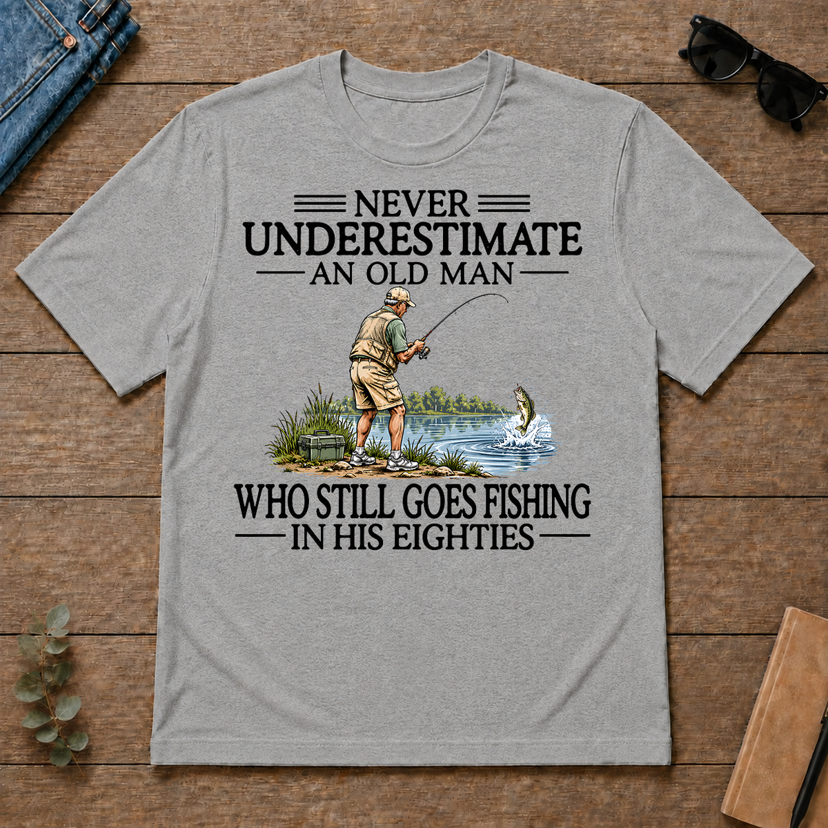 Never Underestimate An Old Man Fishing 80s - sport-grey - TS2D-SportGrey