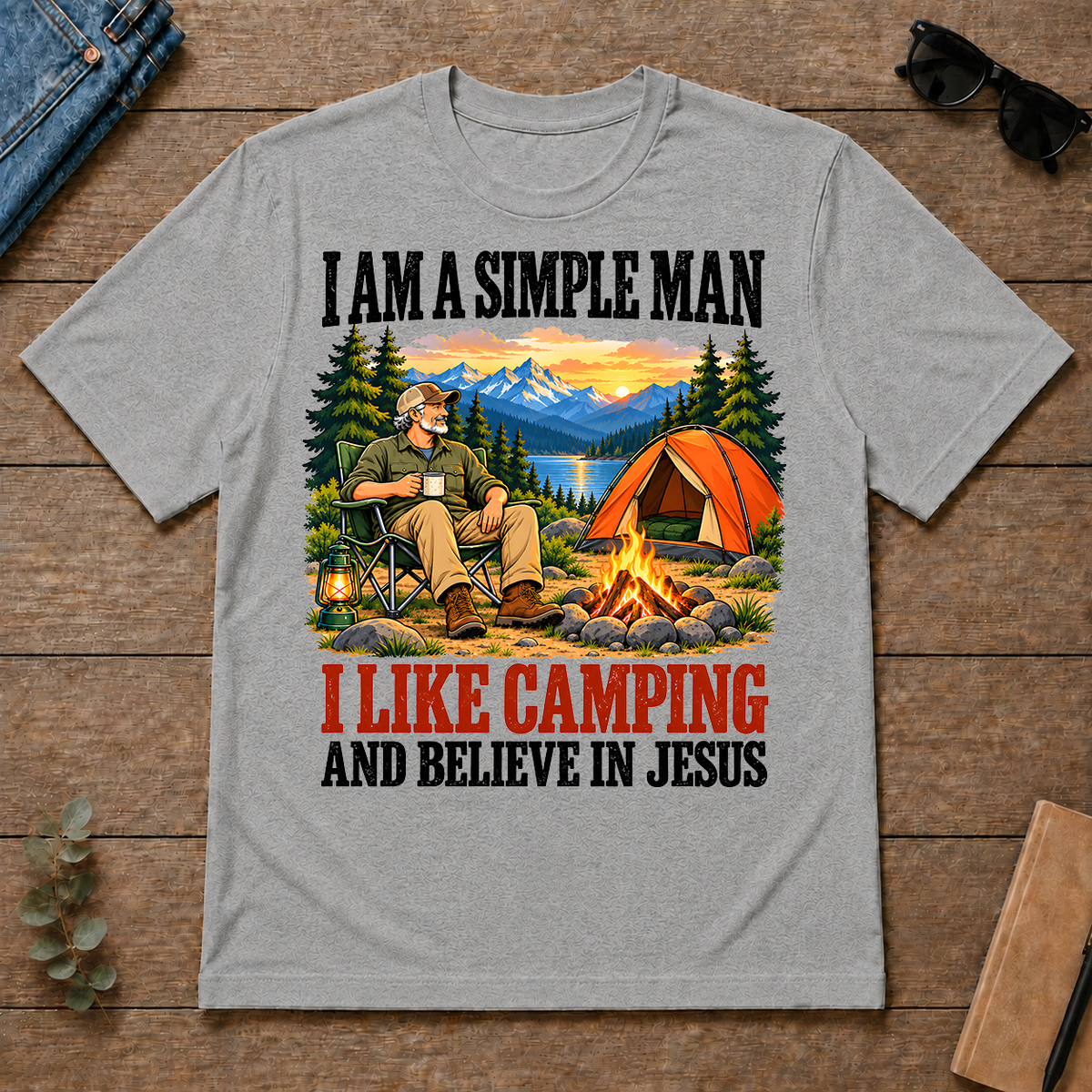 I Like Camping & Believe In Jesus - sport-grey - TS2D-SportGrey