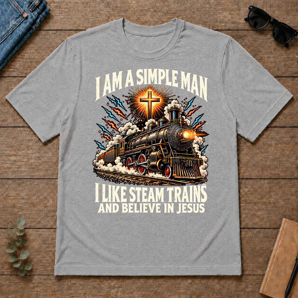 I Like Steam Trains & Believe In Jesus - sport-grey - TS2D-SportGrey