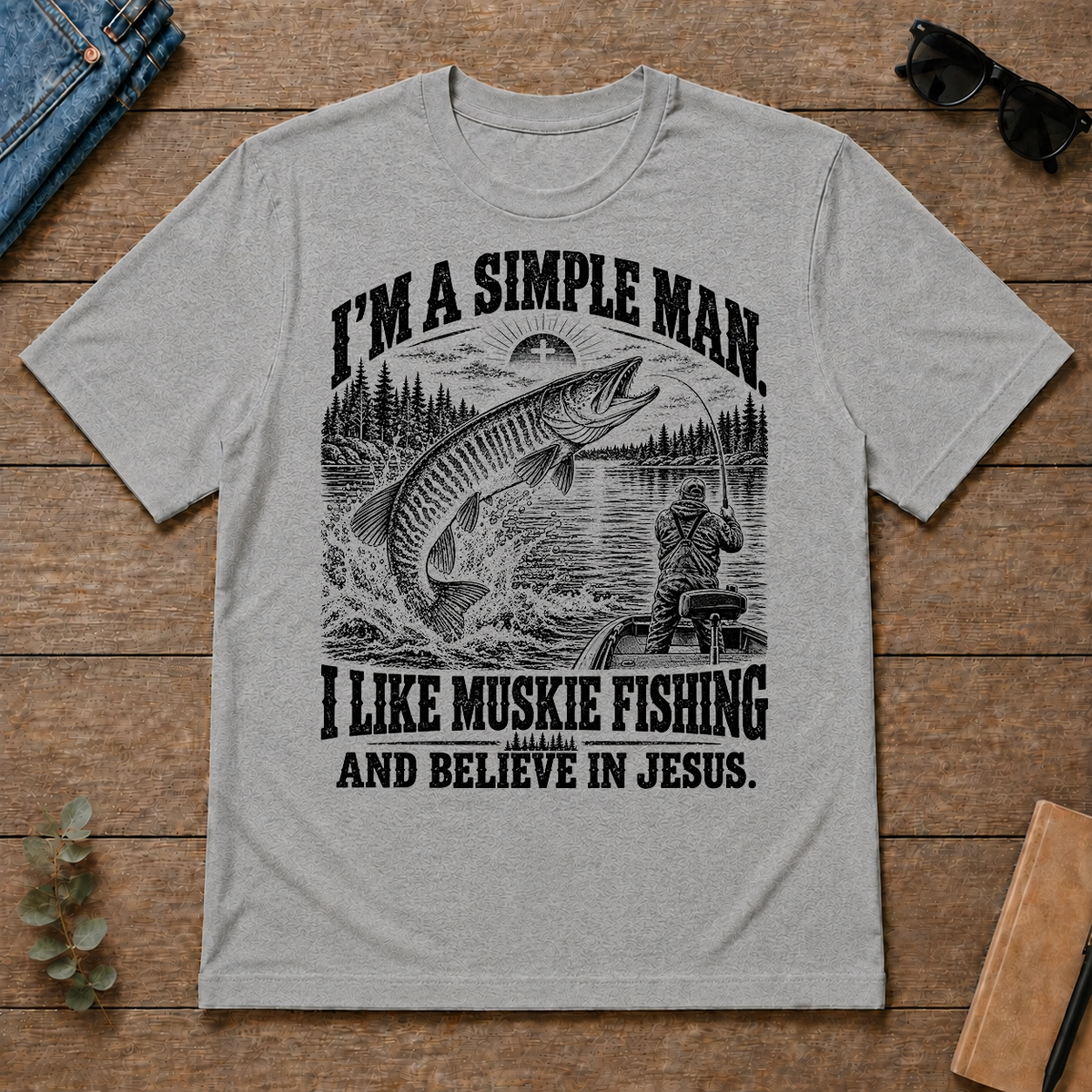 I like Muskie Fishing Believe In Jesus - sport-grey - TS2D-SportGrey