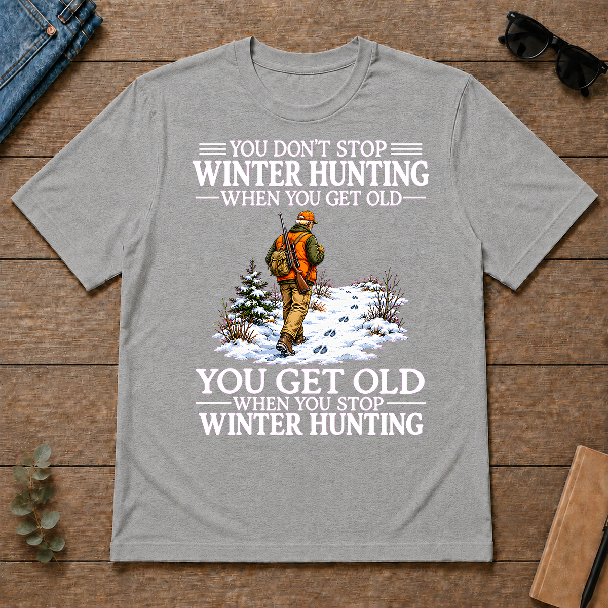 Old Man Don't Stop Winter Hunting - sport-grey - TS2D-SportGrey