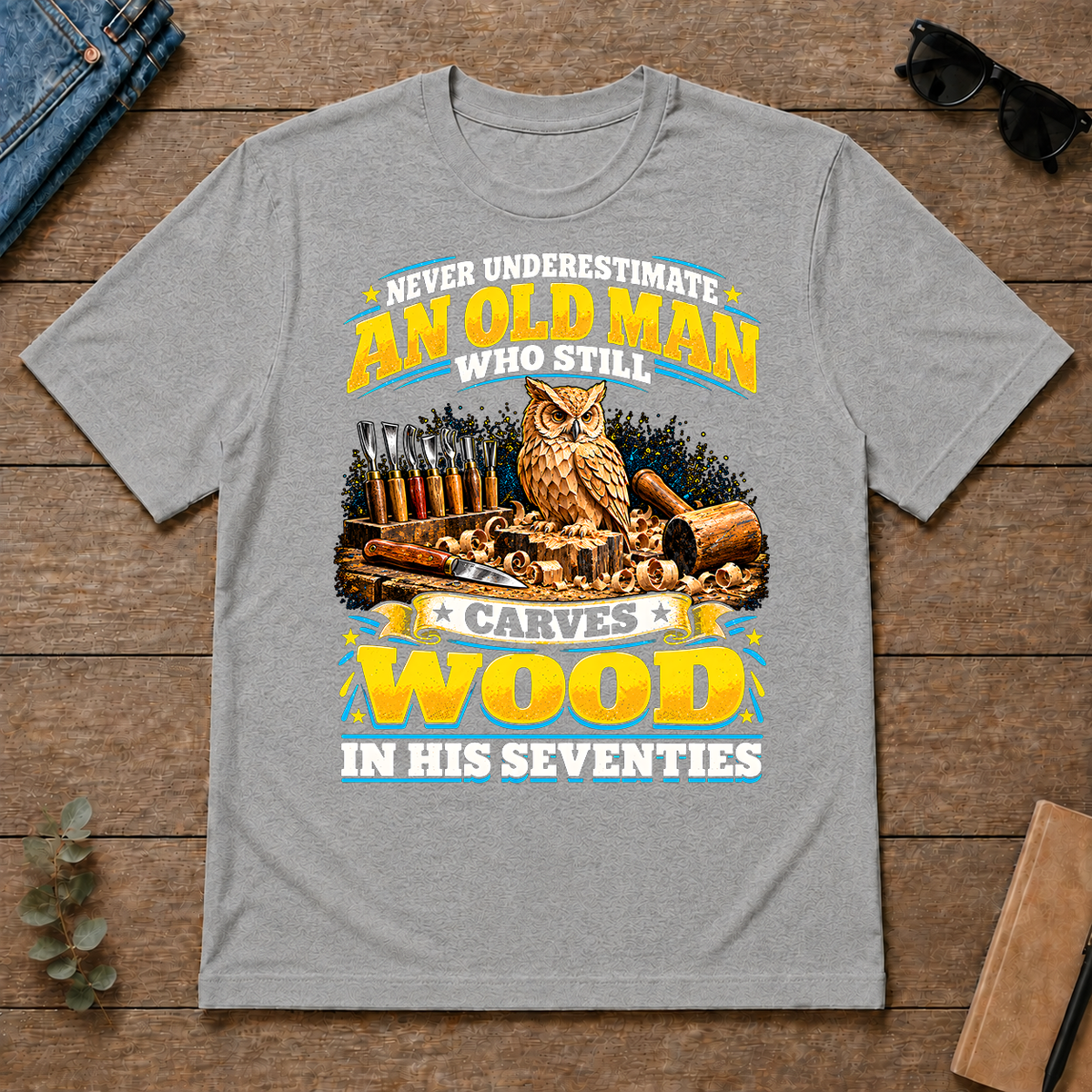 Yellow An Old Man Still Carves Wood In His Seventies - sport-grey - TS2D-SportGrey