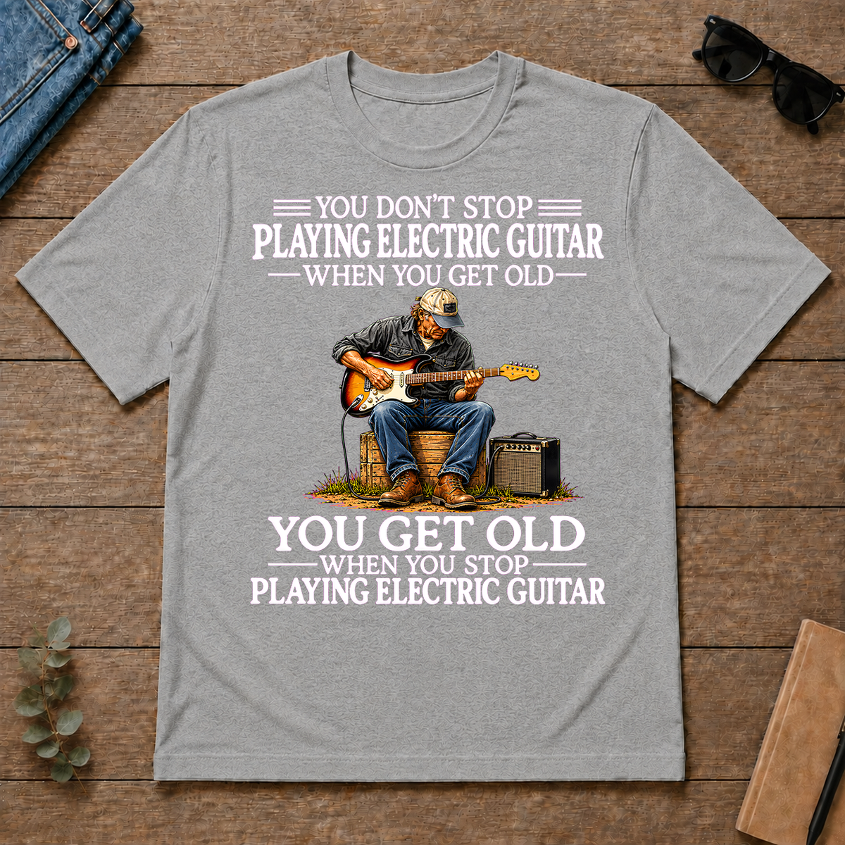 Old Man Don't Stop Playing Electric Guitar - sport-grey - TS2D-SportGrey