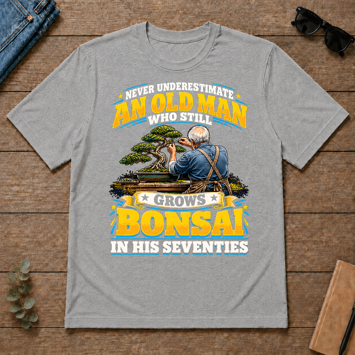 Yellow An Old Man Still Grows Bonsai In His Seventies - sport-grey - TS2D-SportGrey