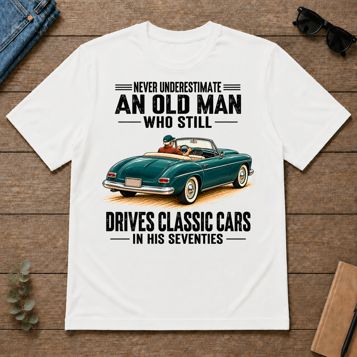 An Old Man Still Drives Classic Cars In His 70s - white - TS2D-White