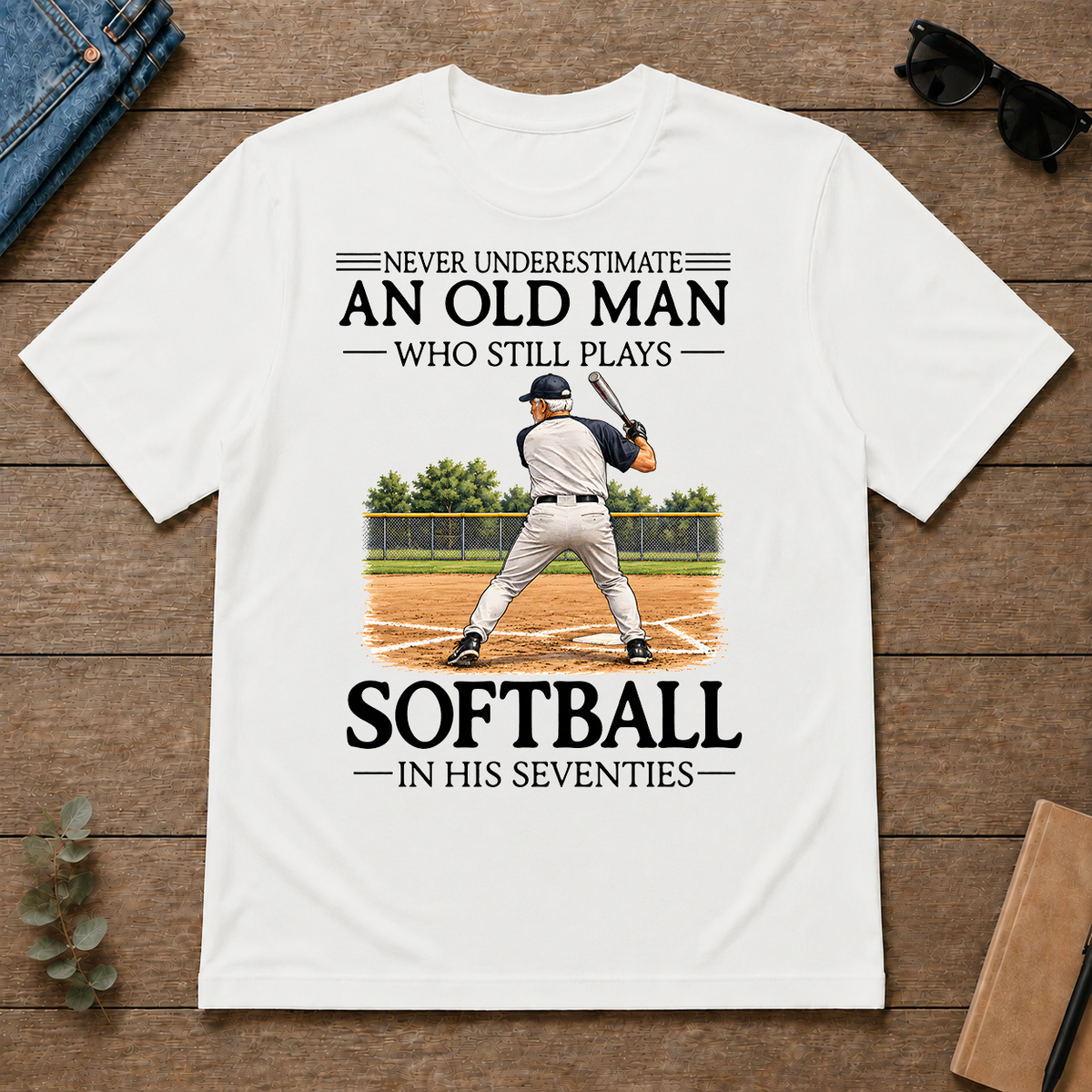 An Old Man Who Still Plays Softball In His Seventies - white - TS2D-White