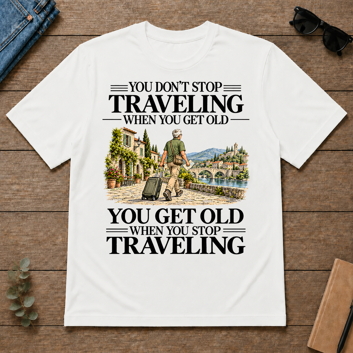 Don't Stop Traveling Vintage Art - white - TS2D-White