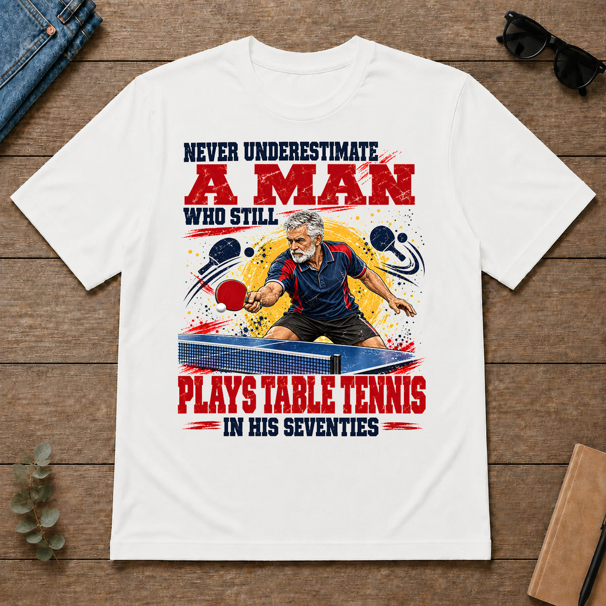A Man Still Plays Table Tennis In His 70s - white - TS2D-White