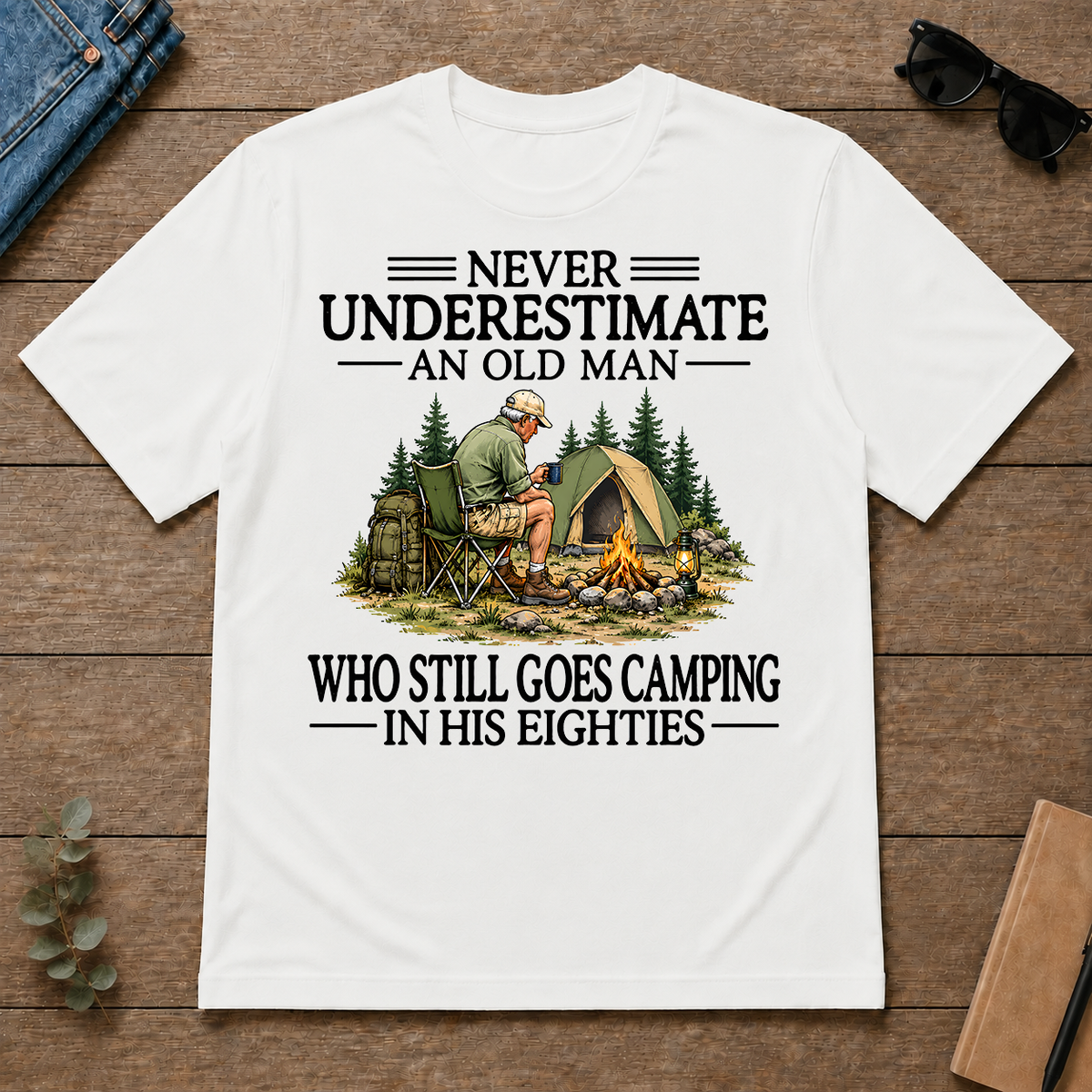 Never Underestimate An Old Man Camping 80s - white - TS2D-White