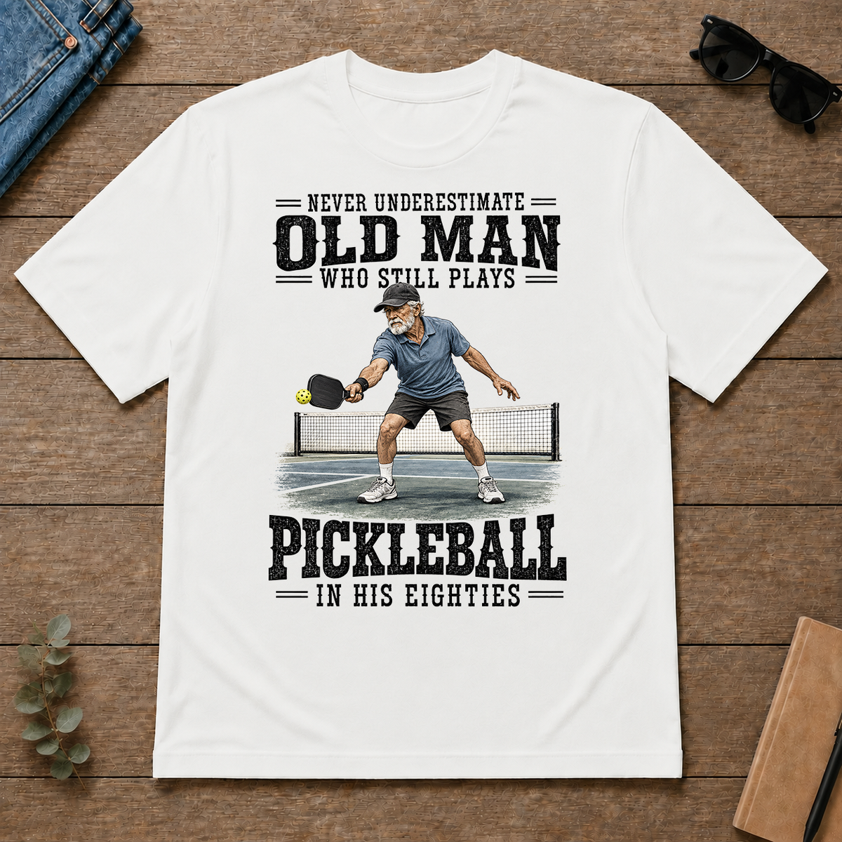 Old Man Plays Pickleball In His Eighties - white - TS2D-White