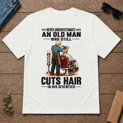 An Old Man Still Cuts Hair In His 70s - white - TS2D-White
