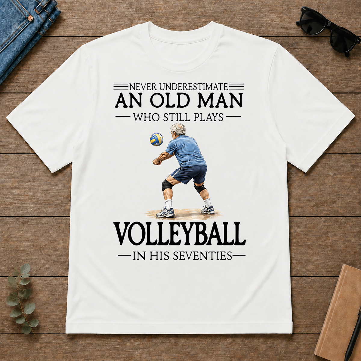 An Old Man Who Still Plays Volleyball In His Seventies - white - TS2D-White