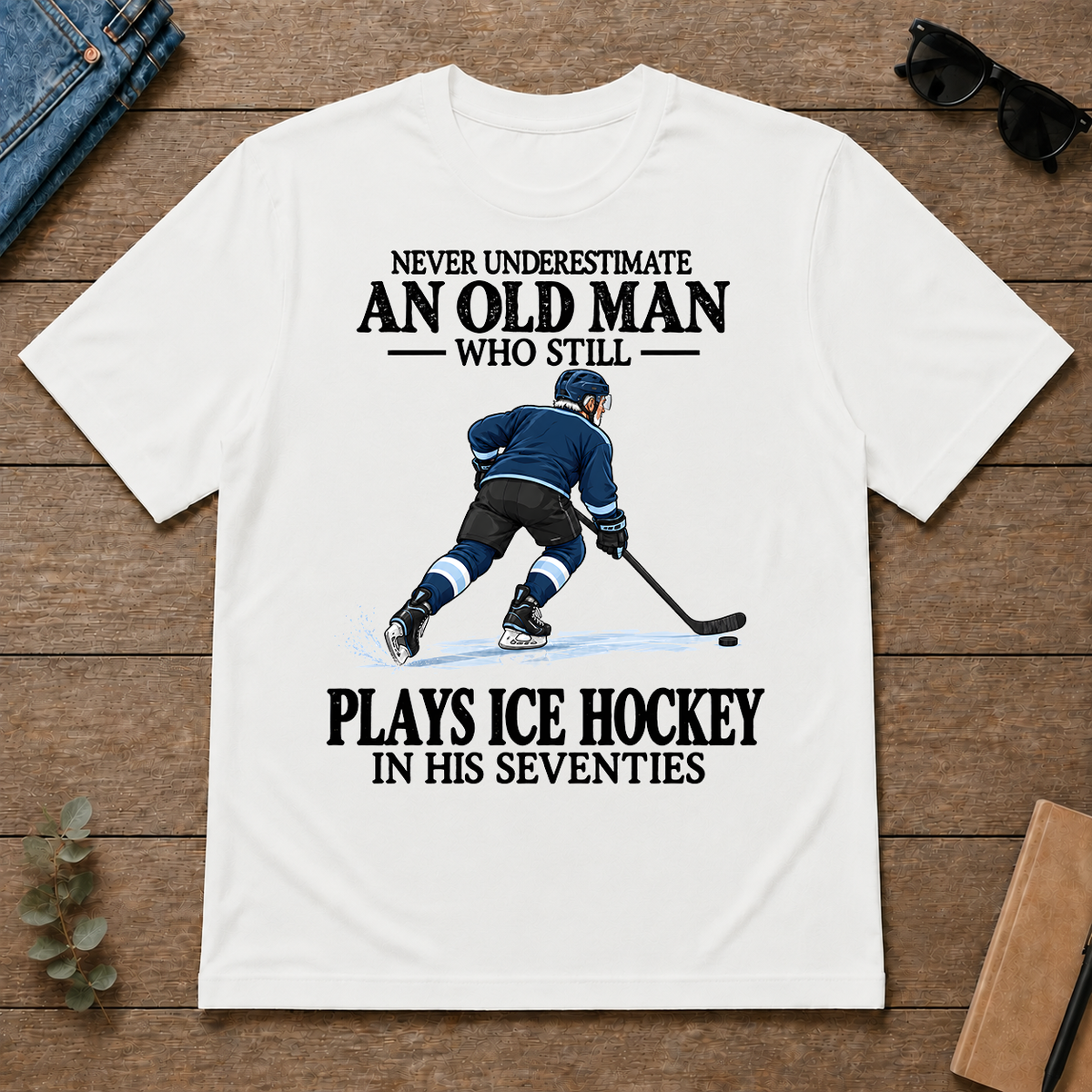 An Old Man Still Plays Ice Hockey In His Seventies - white - TS2D-White