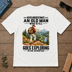 An Old Man Still Goes Exploring In His 70s - white - TS2D-White
