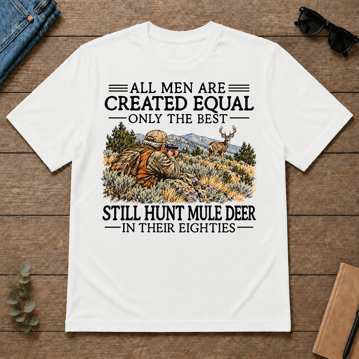 All Men Are Created Equal Mule Deer Hunting 80s - white - TS2D-White