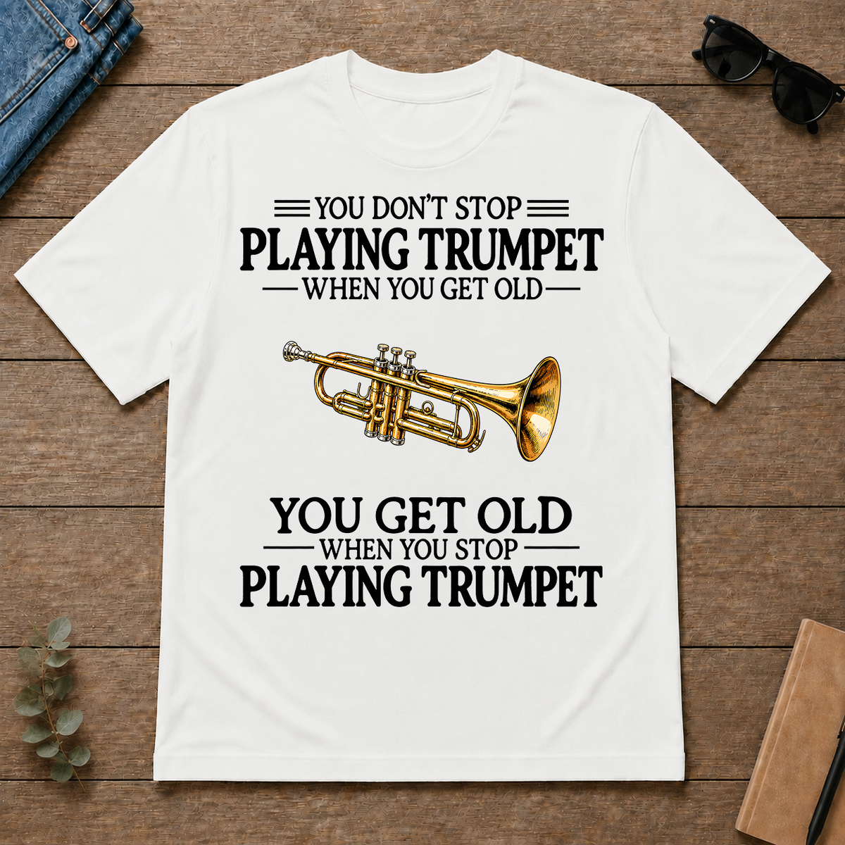 Don't Stop Playing Trumpet Vintage Art - white - TS2D-White