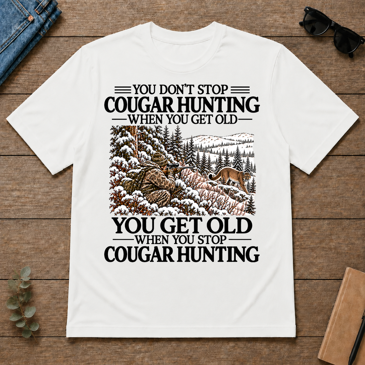Don't Stop Mountain Lion Hunting Snow - white - TS2D-White