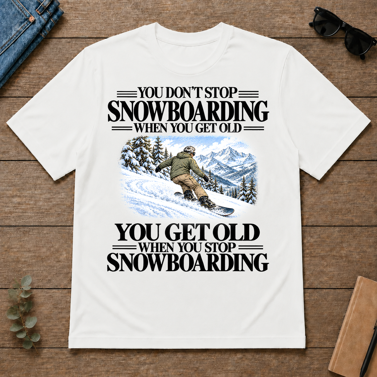 Don't Stop Snowboarding Vintage Art - white - TS2D-White