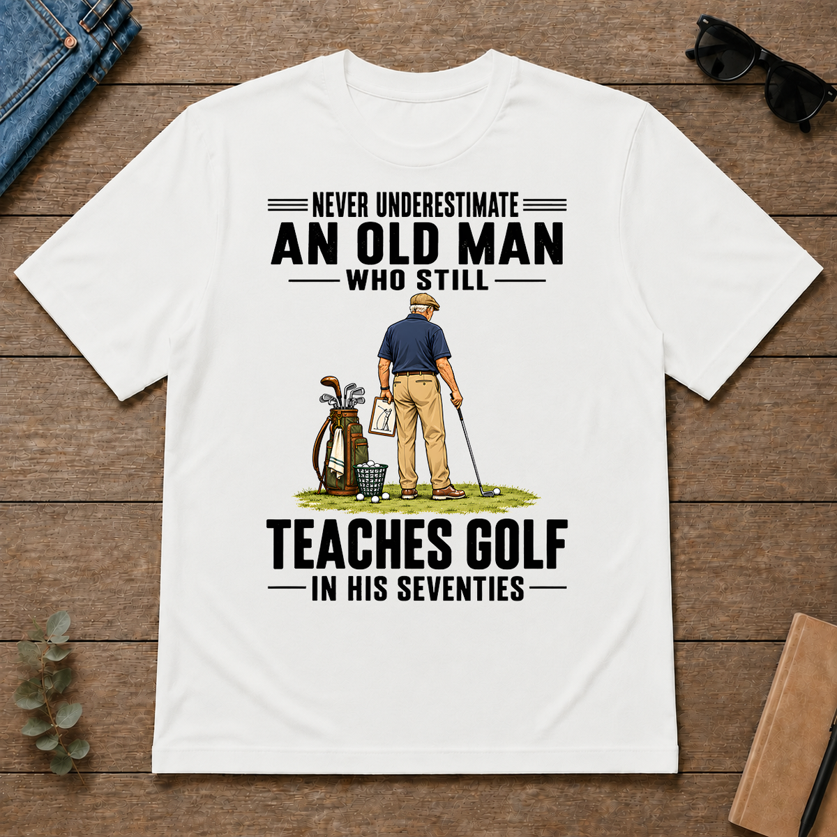 Never Underestimate An Old Man Teaches Golf In His 70s - white - TS2D-White
