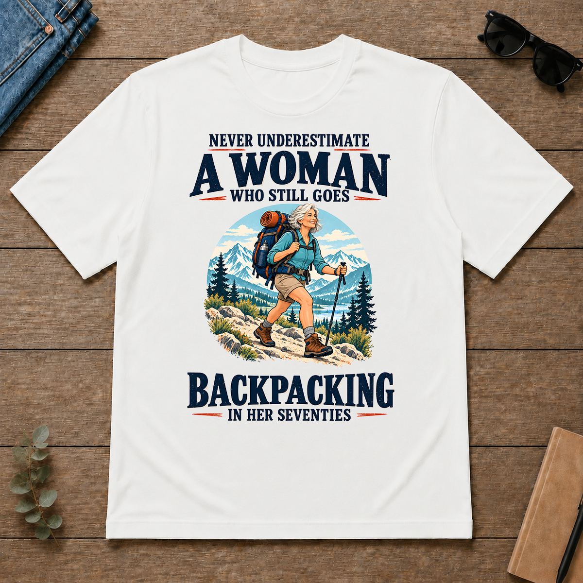 Never Underestimate A Woman Still Goes Backpacking - white - TS2D-White