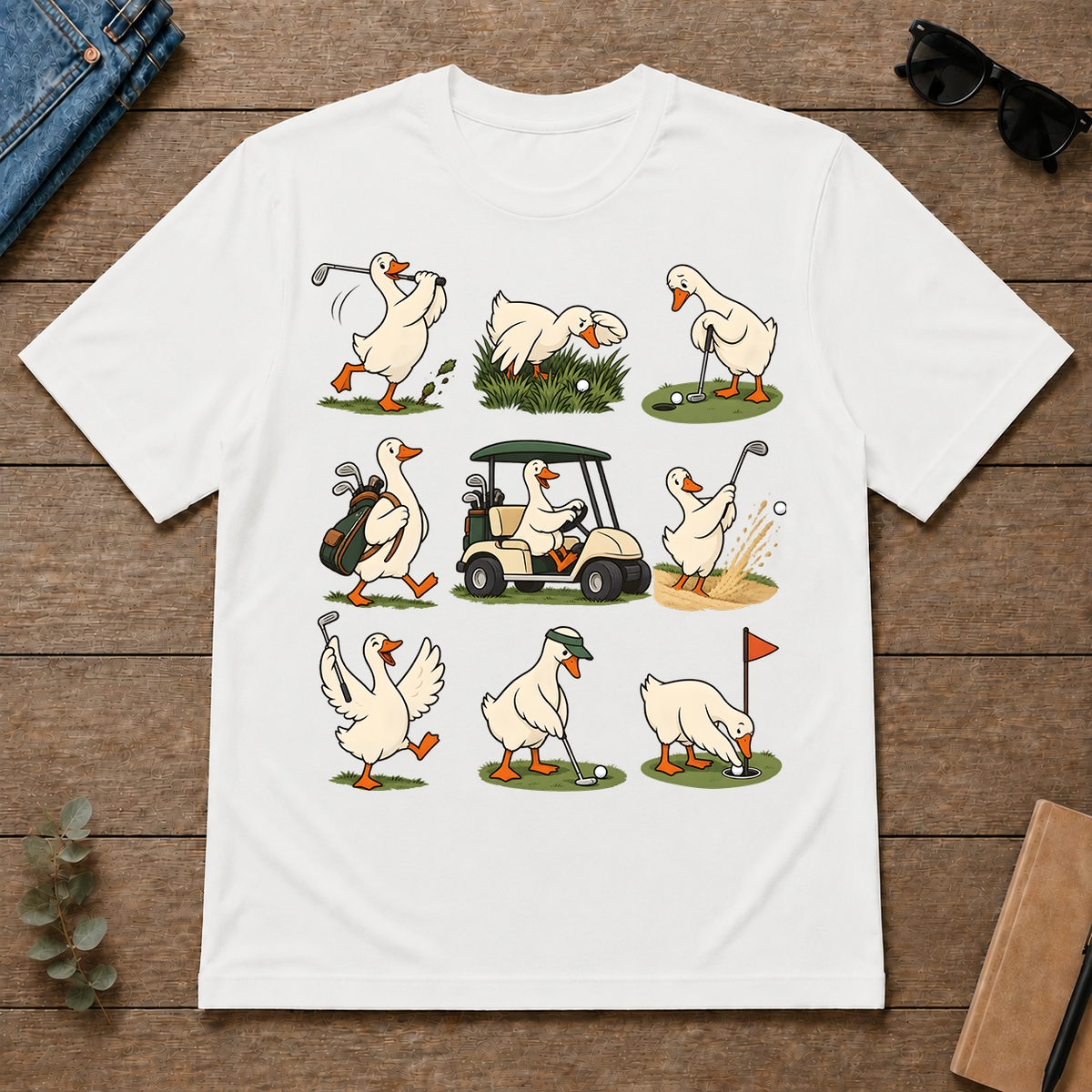 Funny Ducks Playing Golf - white - TS2D-White