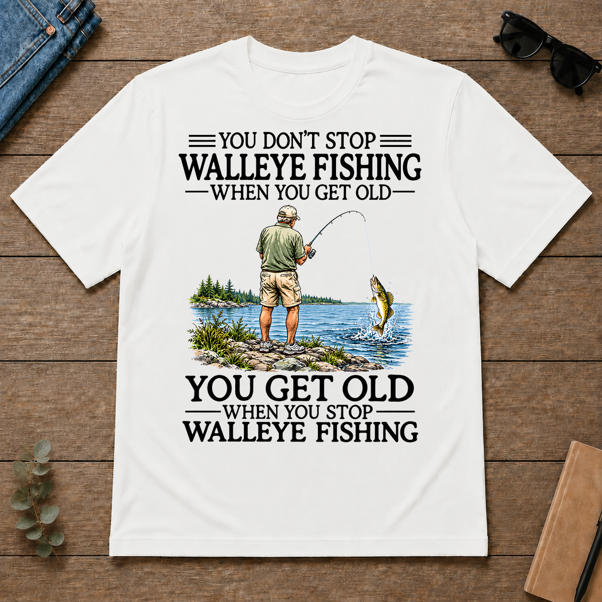 Don't Stop Walleye Fishing Vintage - white - TS2D-White
