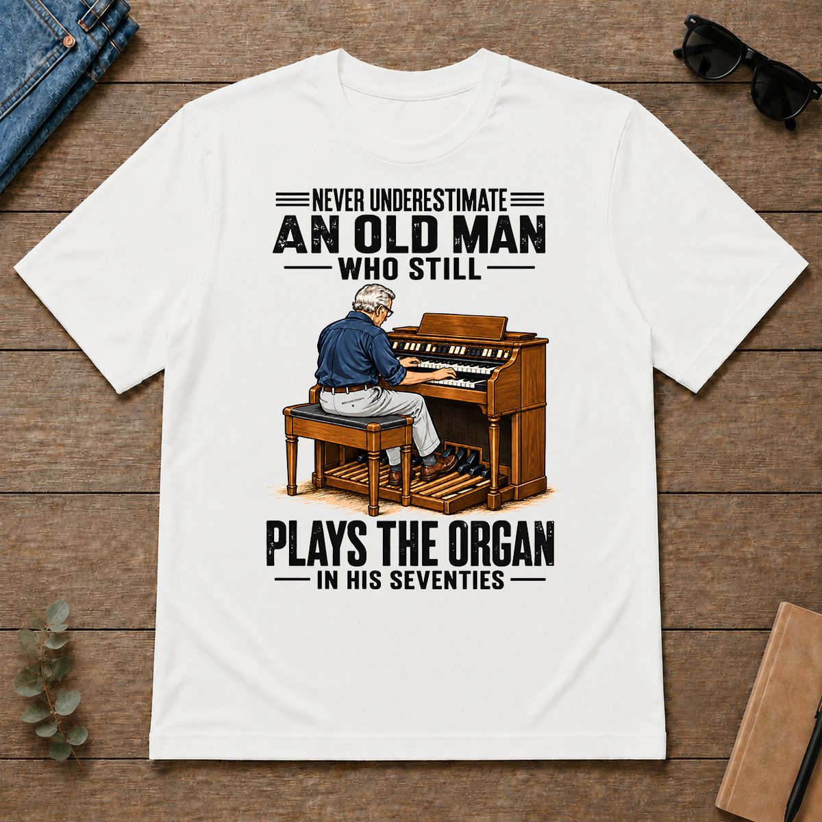 An Old Man Still Plays The Organ In His 70s - white - TS2D-White