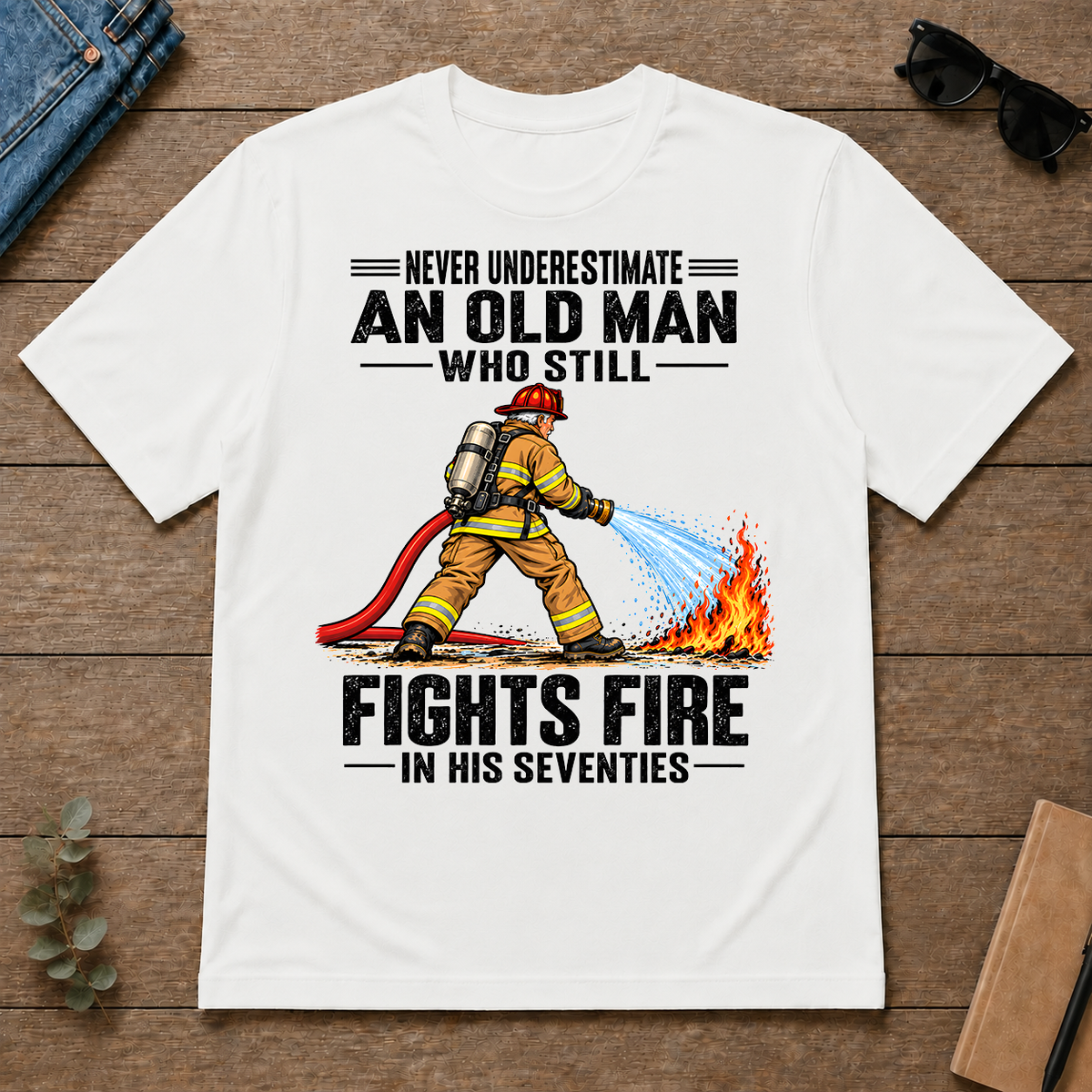 An Old Man Still Fights Fire In His 70s - white - TS2D-White
