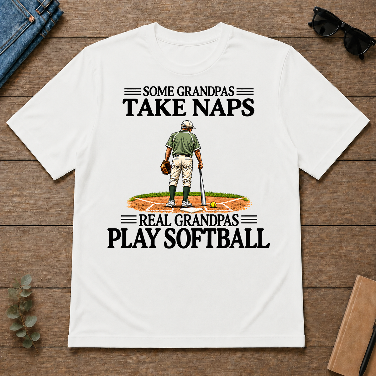 Real Grandpas Play Softball Vintage - white - TS2D-White