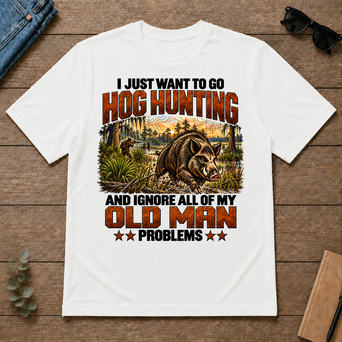 I Just Want To Go Hog Hunting Vintage - white - TS2D-White