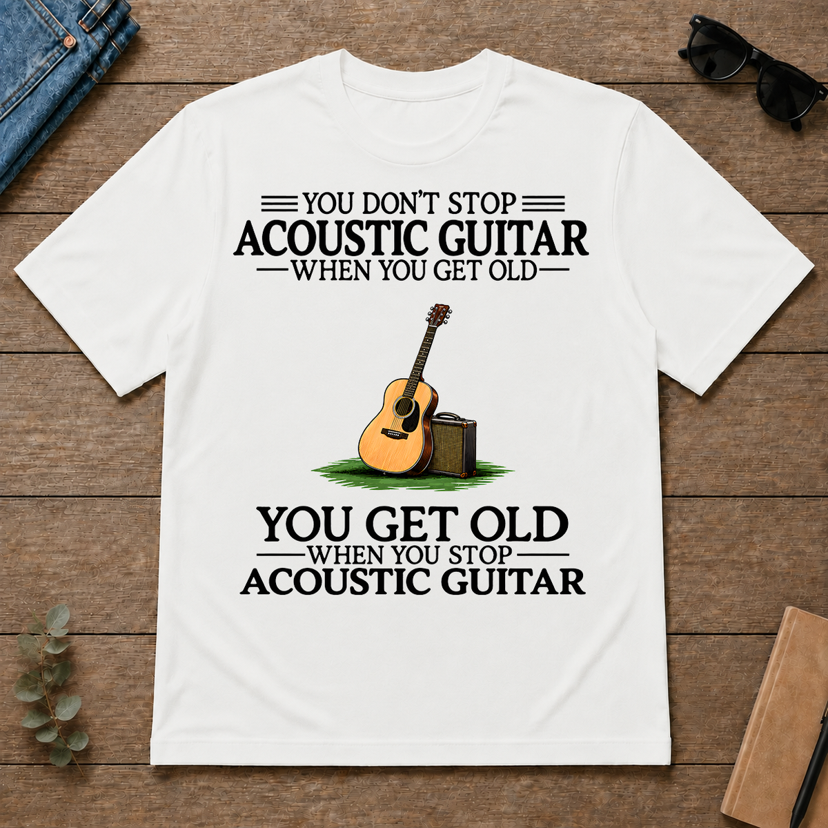 Don't Stop Playing Acoustic Guitar Vintage Art - white - TS2D-White