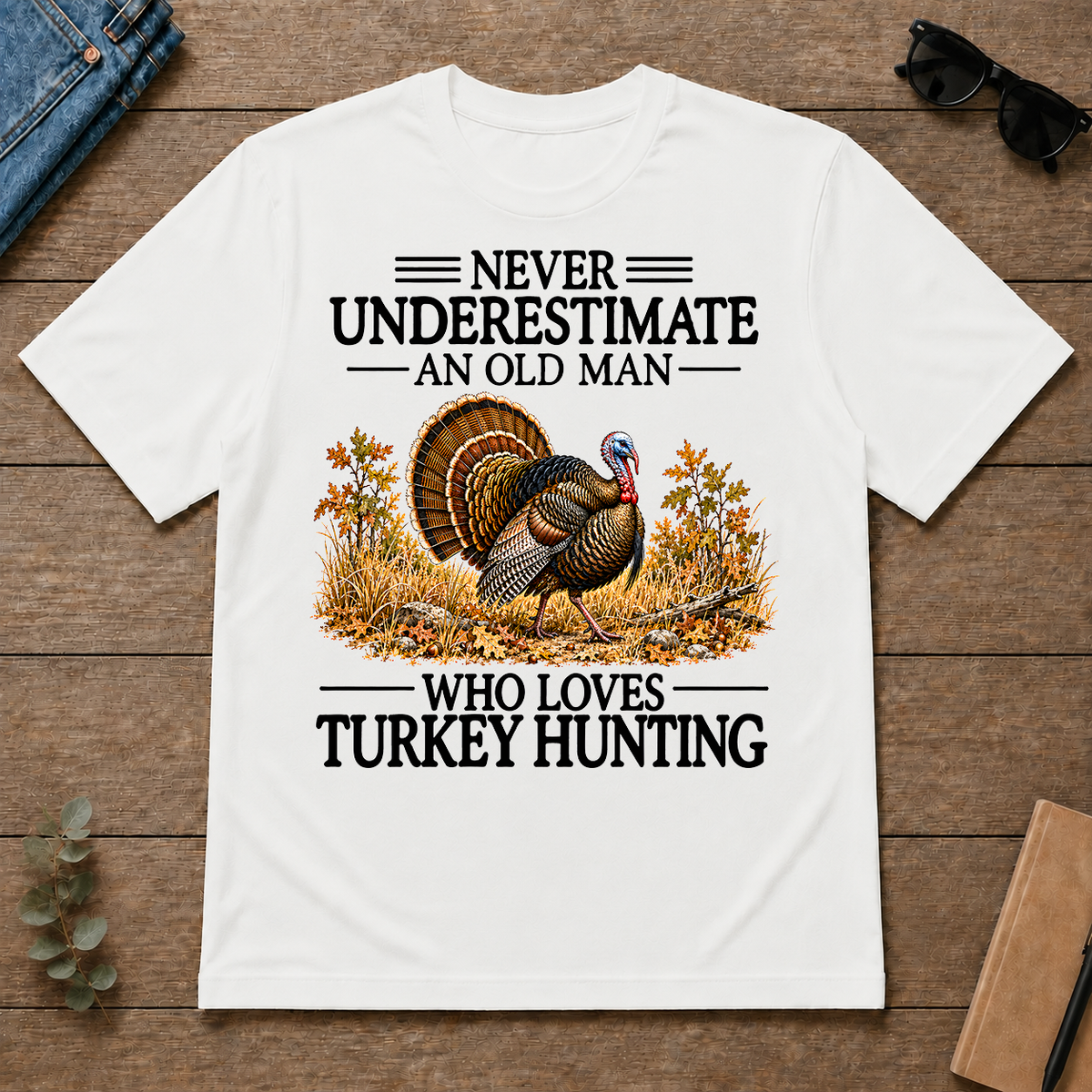 Never Underestimate An Old Man Who Loves Turkey Hunting - white - TS2D-White