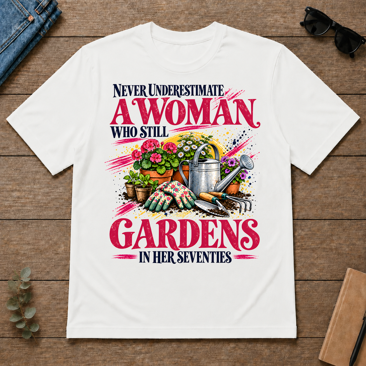 A Woman Still Gardens In Her Seventies - white - TS2D-White