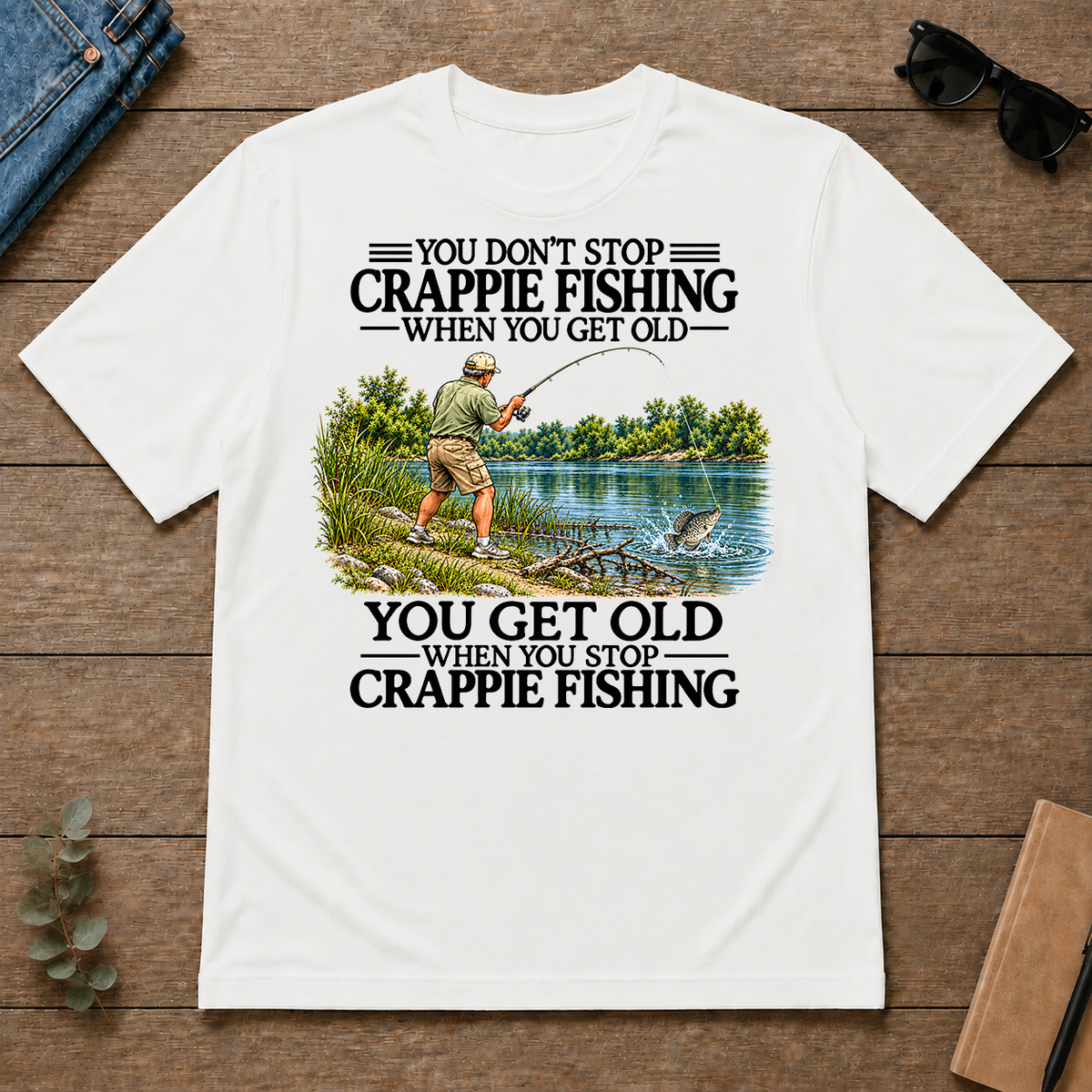 Don't Stop Crappie Fishing Vintage - white - TS2D-White