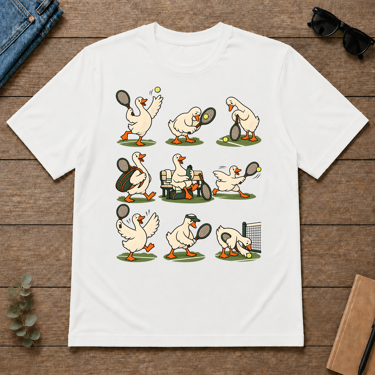 Funny Ducks Playing Tennis - white - TS2D-White