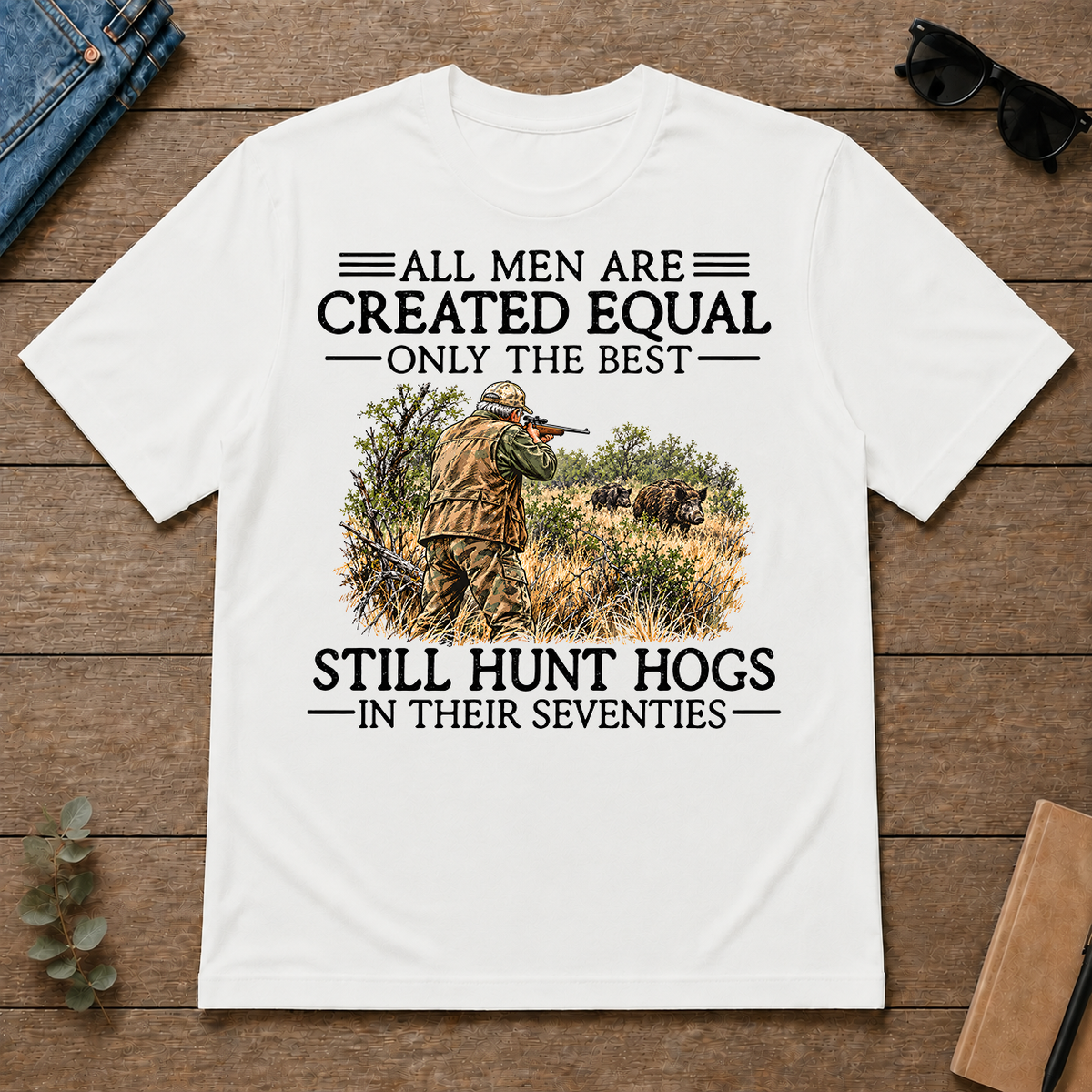 All Men Are Created Equal Hog Hunting 70s - white - TS2D-White