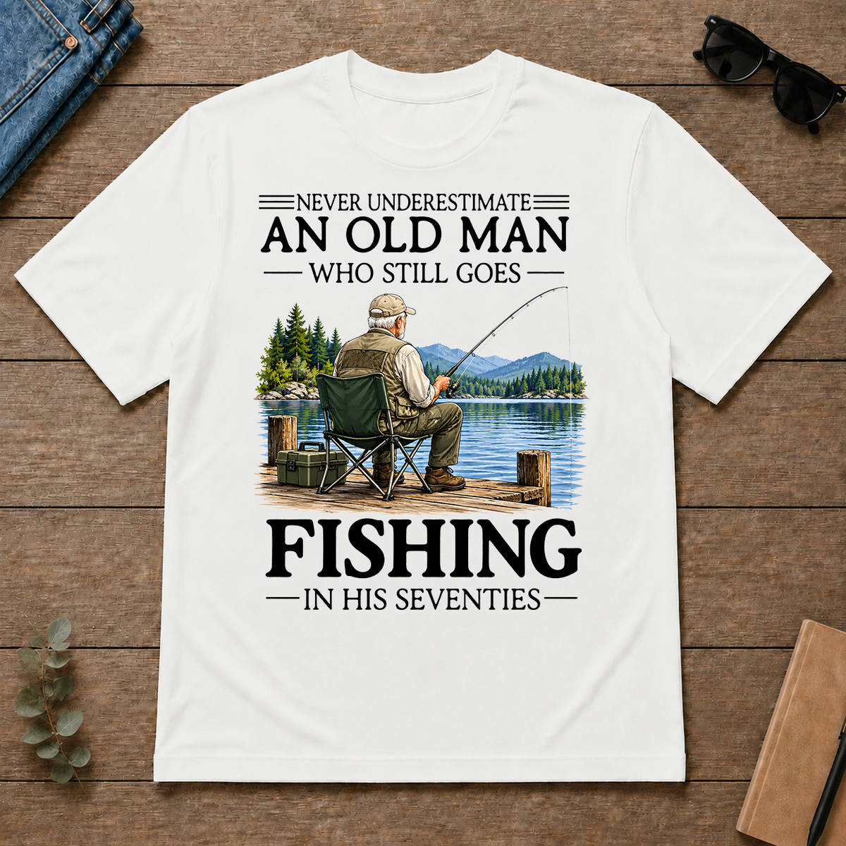 An Old Man Who Still Goes Fishing In His Seventies - white - TS2D-White