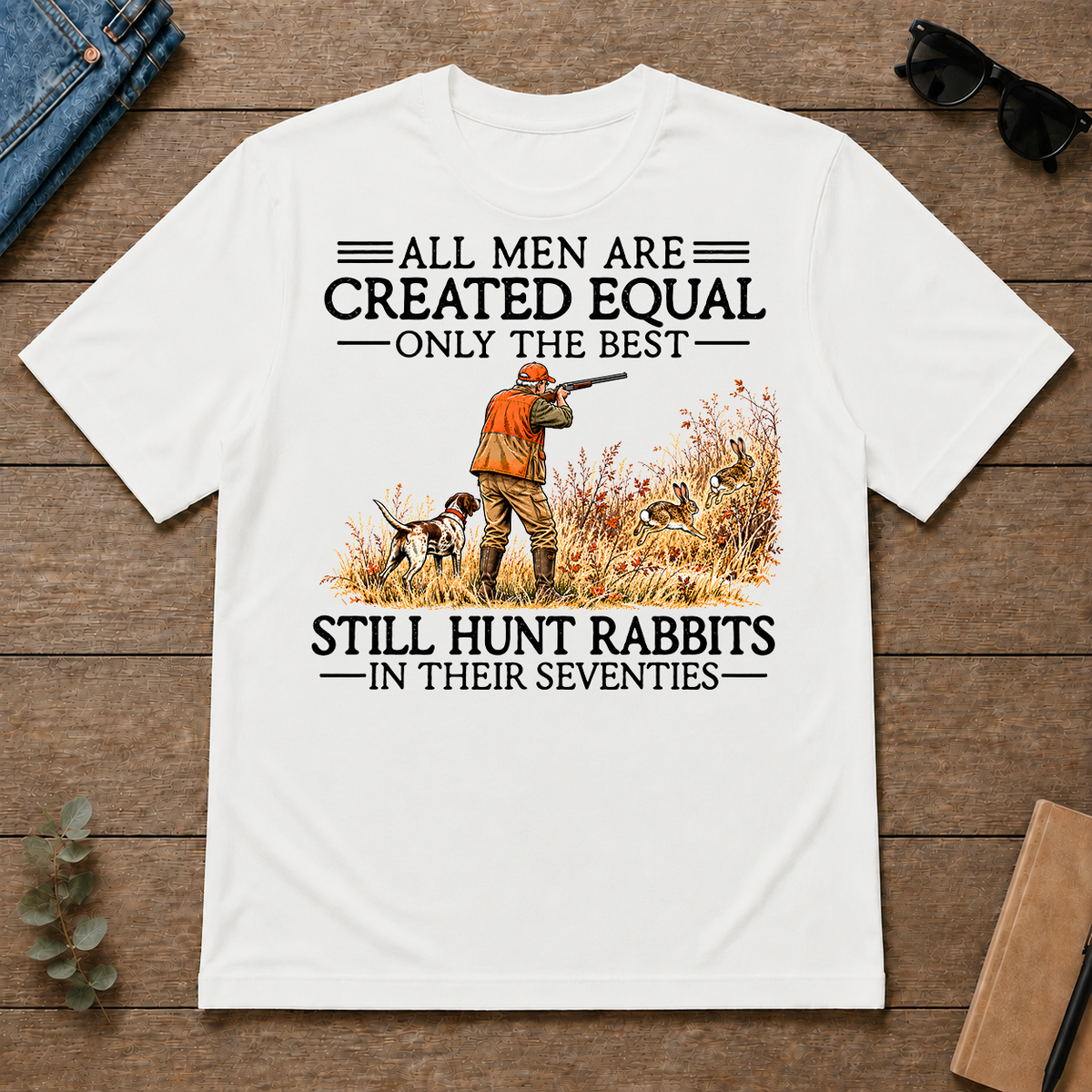 All Men Are Created Equal Rabbits Hunting 70s Vintage - white - TS2D-White