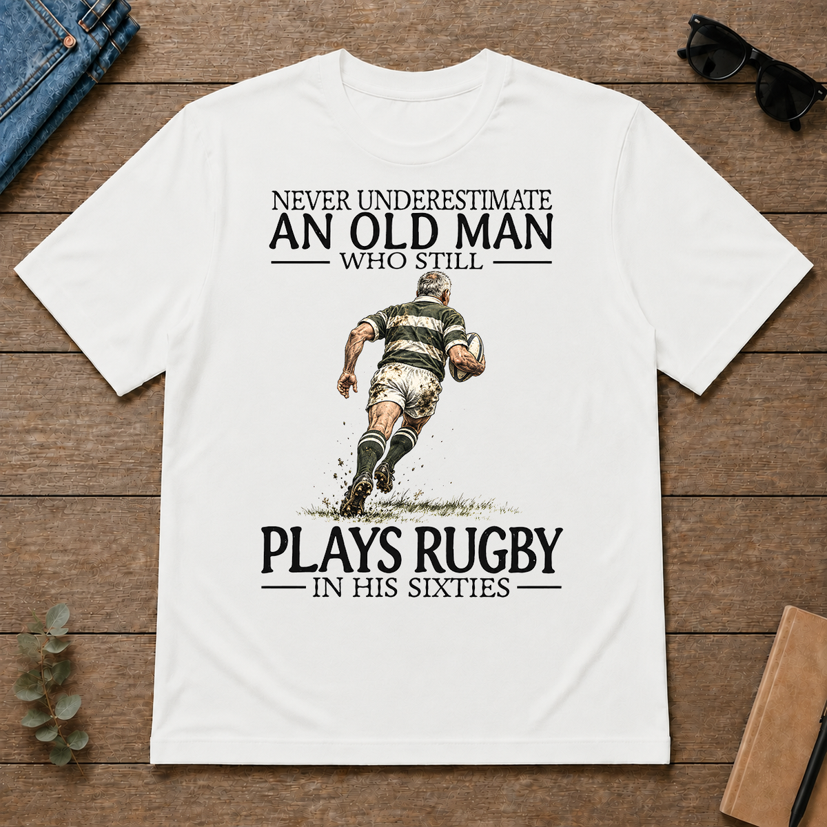 An Old Man Who Still Plays Rugby In His Sixties - white - TS2D-White