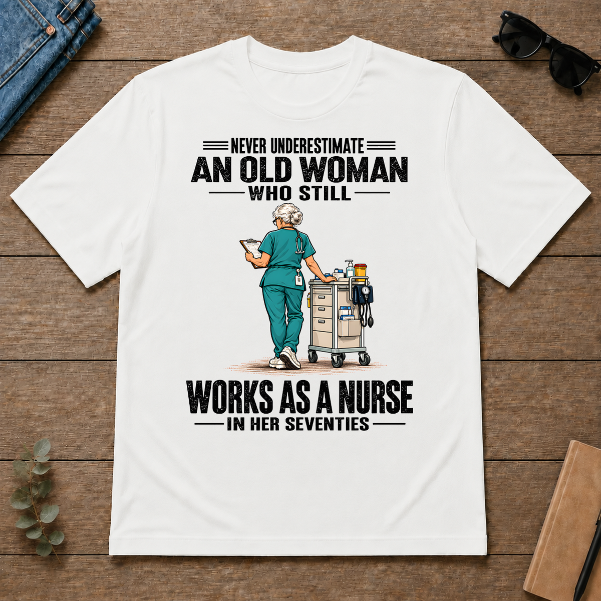 An Old Woman Still Works As A Nurse In Her 70s - white - TS2D-White