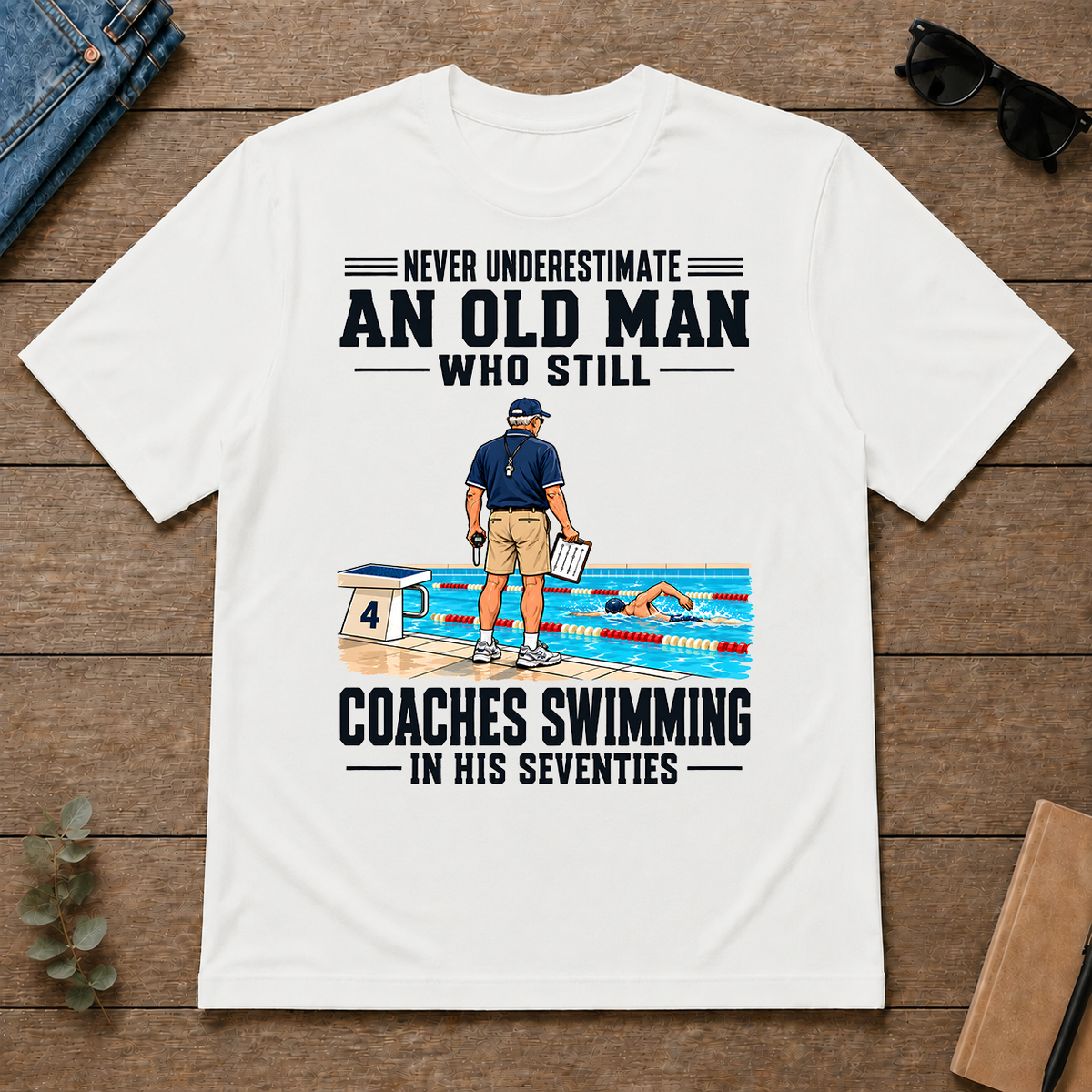 Never Underestimate An Old Man Coaches Swimming In His 70s - white - TS2D-White