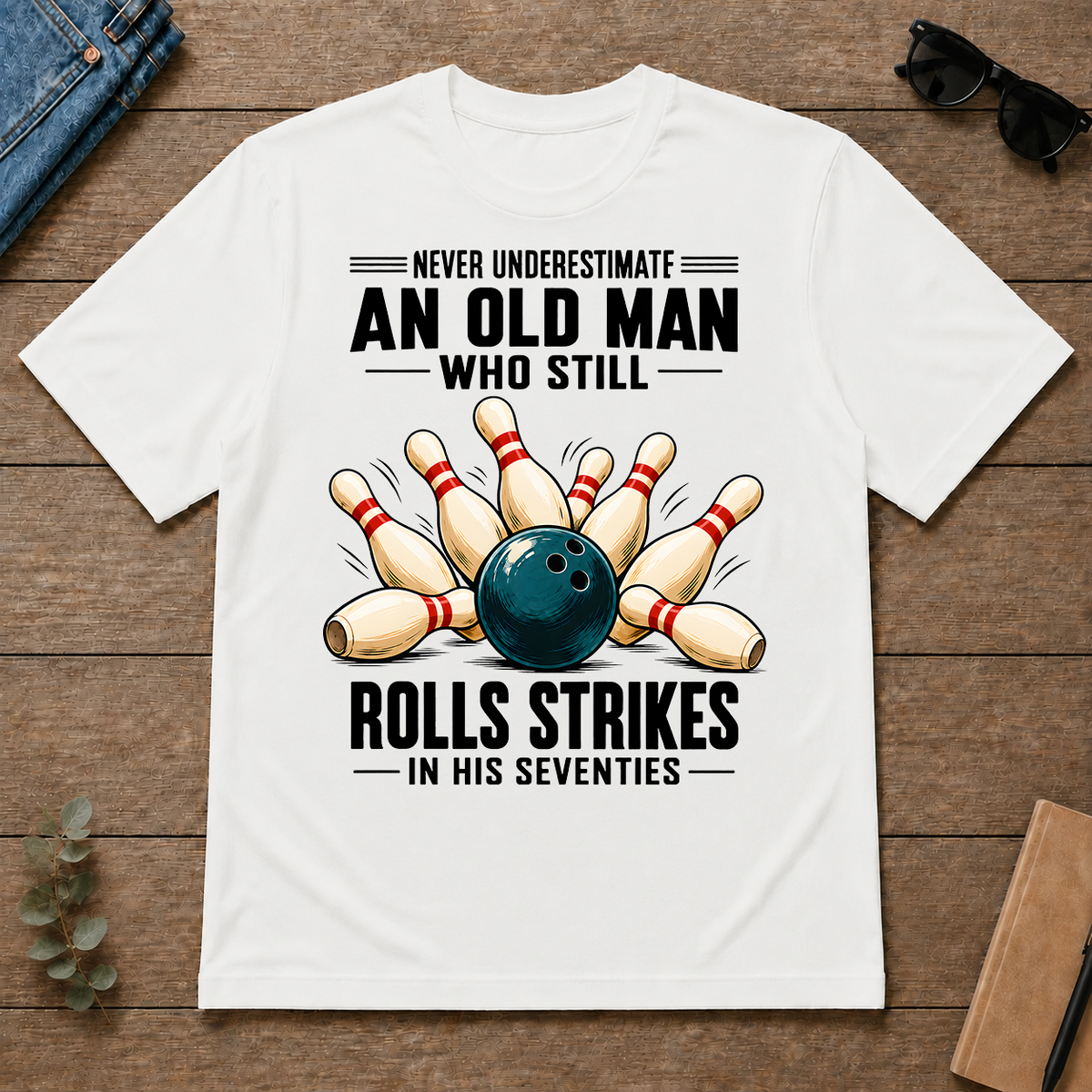 Never Underestimate An Old Man Rolls Strikes In His 70s - white - TS2D-White
