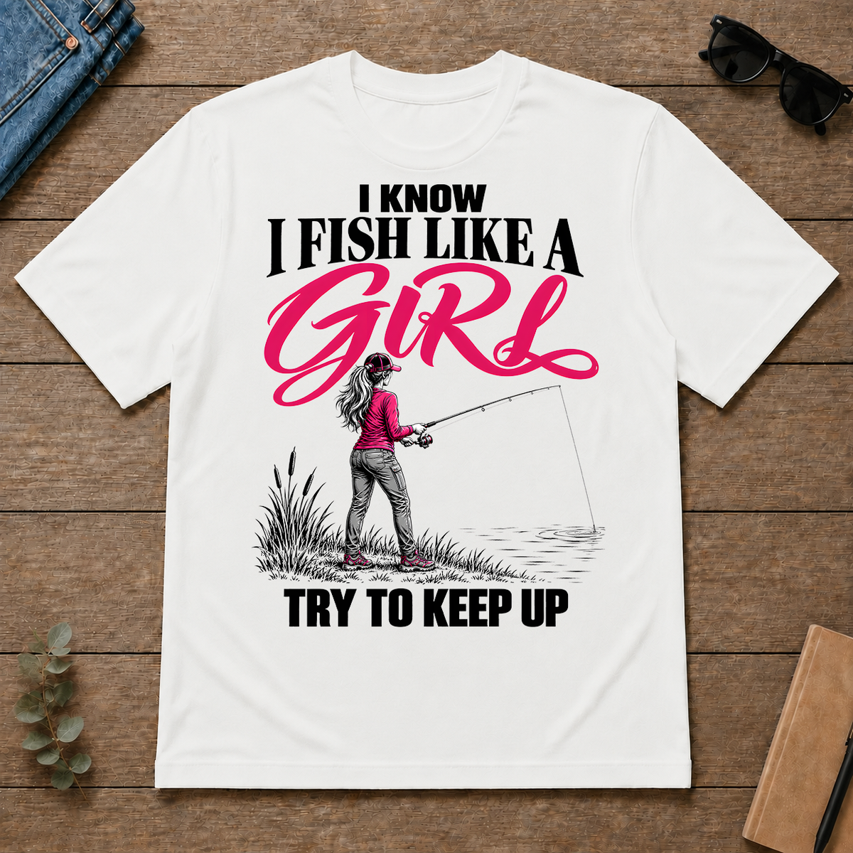 I Know I Fish Like A Girl Try To Keep Up - white - TS2D-White