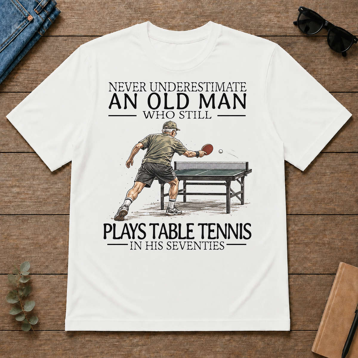 An Old Man Who Still Plays Table Tennis In His Seventies - white - TS2D-White